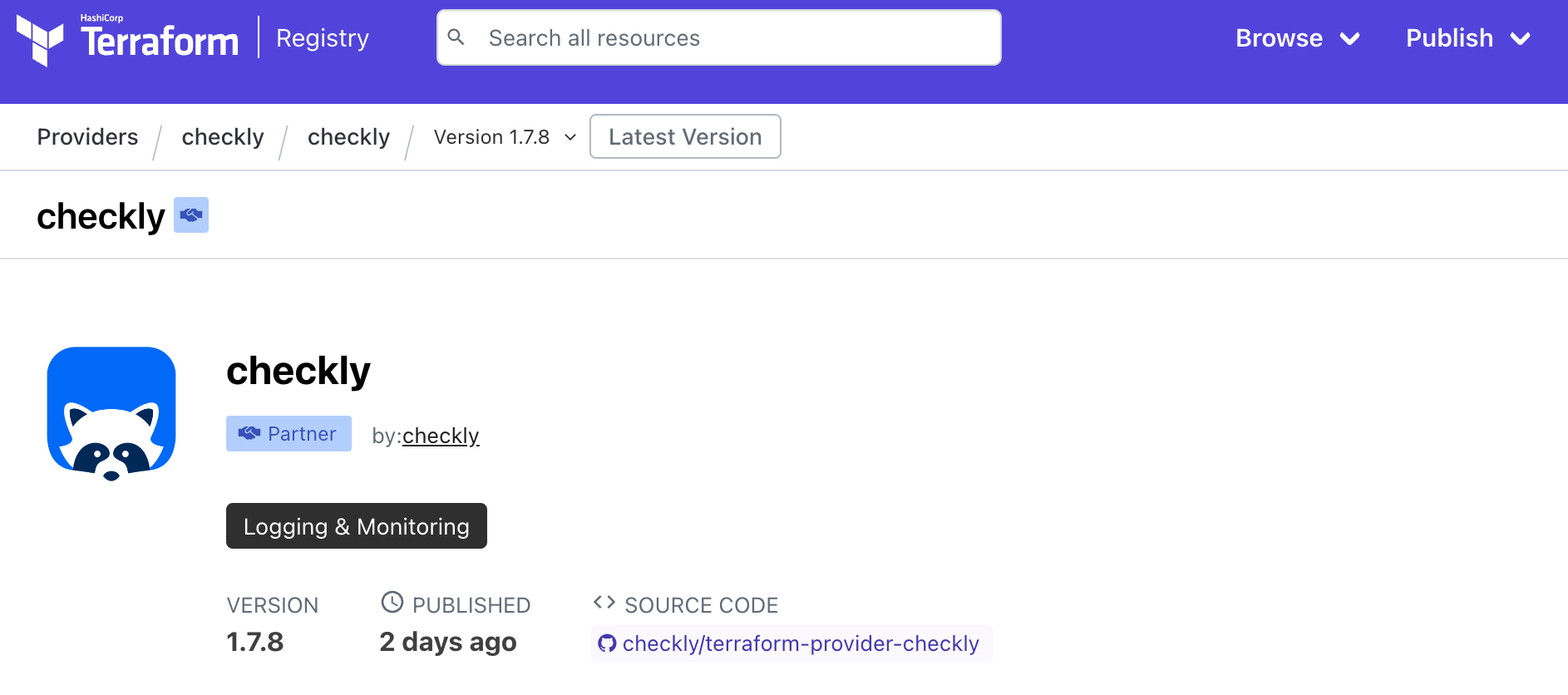 official Checkly Terraform provider on Terraform Registry